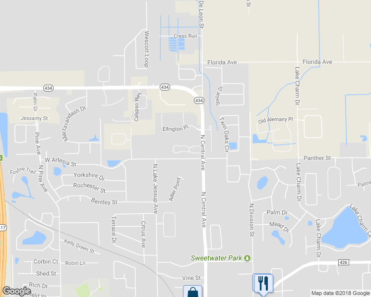 map of restaurants, bars, coffee shops, grocery stores, and more near 81 Canterbury Bell Drive in Oviedo