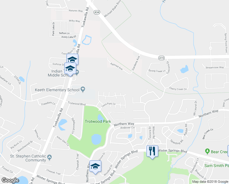 map of restaurants, bars, coffee shops, grocery stores, and more near 699 Casa Park K Court in Winter Springs