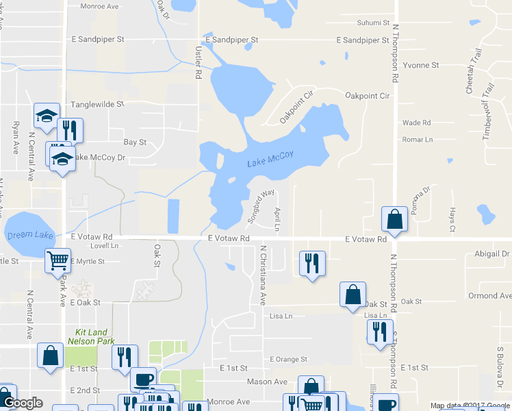map of restaurants, bars, coffee shops, grocery stores, and more near 440 Songbird Way in Apopka