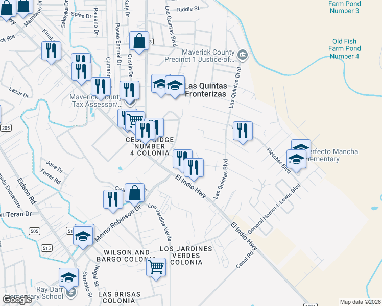 map of restaurants, bars, coffee shops, grocery stores, and more near 3018 Rafael St in Eagle Pass