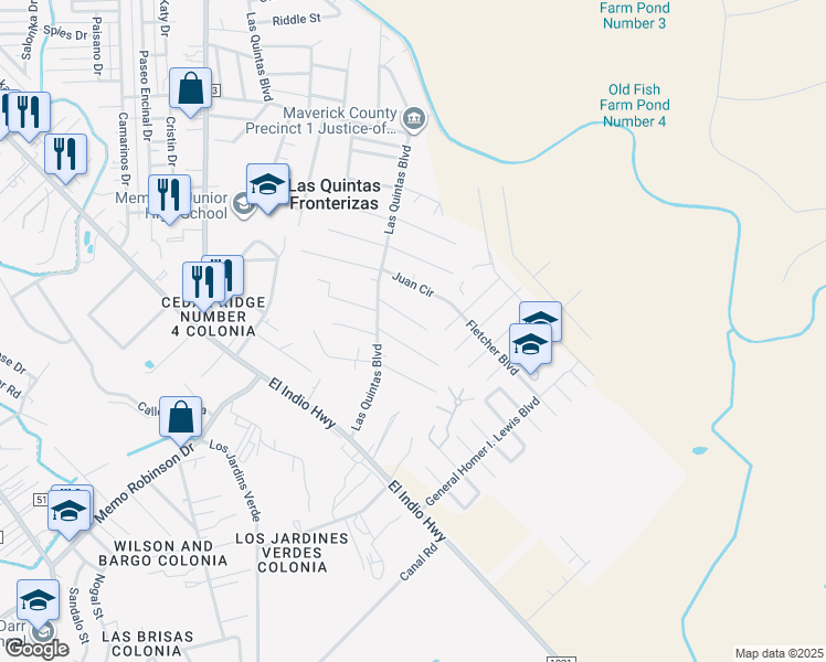 map of restaurants, bars, coffee shops, grocery stores, and more near 3132 Roman Street in Eagle Pass
