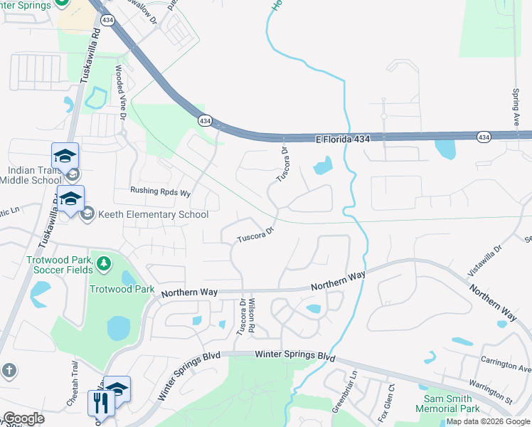 map of restaurants, bars, coffee shops, grocery stores, and more near Florida Trail in Winter Springs