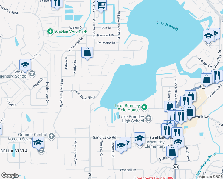 map of restaurants, bars, coffee shops, grocery stores, and more near 2485 Jennifer Hope Boulevard in Longwood