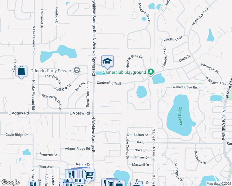 map of restaurants, bars, coffee shops, grocery stores, and more near 2422 Sweetaire Court in Apopka