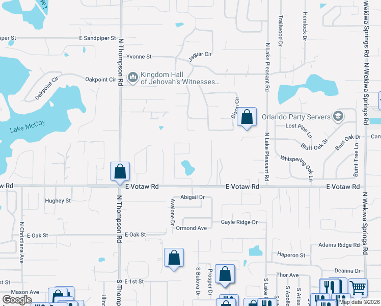 map of restaurants, bars, coffee shops, grocery stores, and more near 1401 Votaw Road in Apopka