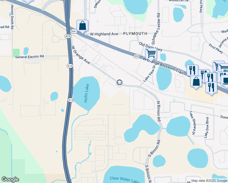 map of restaurants, bars, coffee shops, grocery stores, and more near 580 Live Pine Circle in Apopka