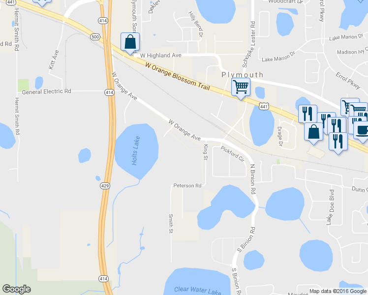 map of restaurants, bars, coffee shops, grocery stores, and more near 580 Live Pine Circle in Apopka