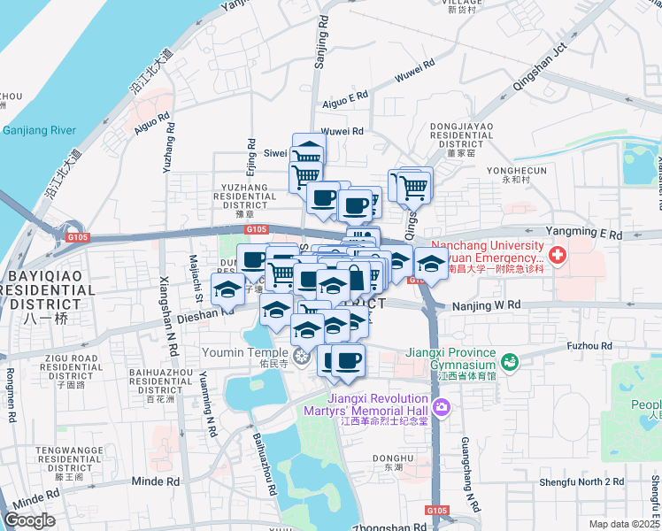 map of restaurants, bars, coffee shops, grocery stores, and more near in Nanchang