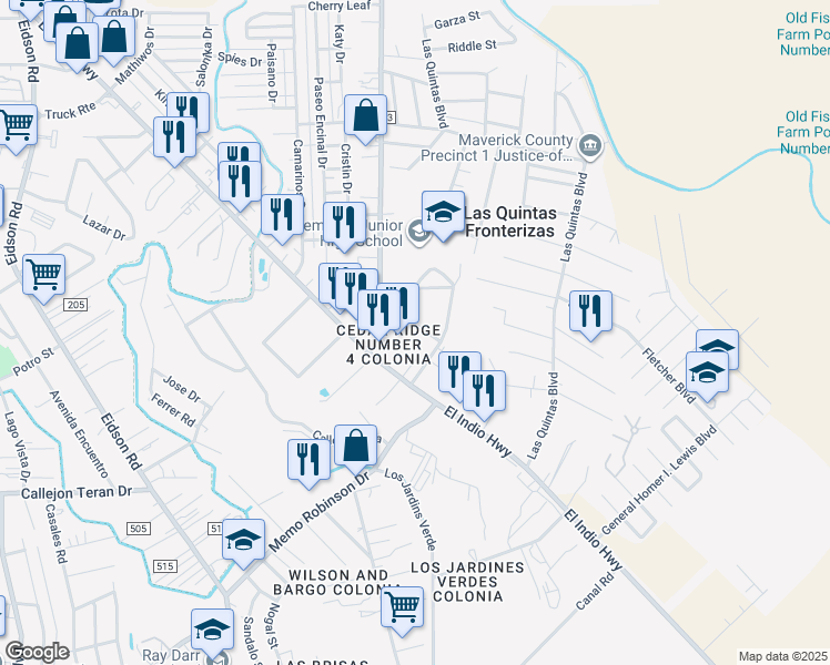 map of restaurants, bars, coffee shops, grocery stores, and more near 2829 Siwell Street in Eagle Pass