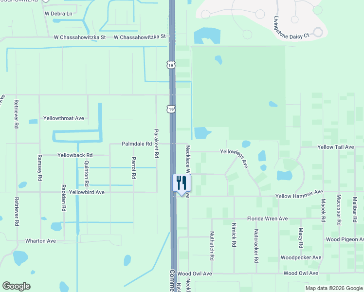 map of restaurants, bars, coffee shops, grocery stores, and more near 18298 Commercial Way in Brooksville