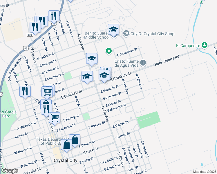 map of restaurants, bars, coffee shops, grocery stores, and more near 912 East Crockett Street in Crystal City