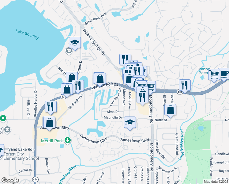 map of restaurants, bars, coffee shops, grocery stores, and more near 103 Champion Avenue in Altamonte Springs