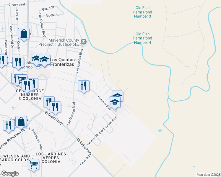 map of restaurants, bars, coffee shops, grocery stores, and more near 3181 Mack Circle in Eagle Pass