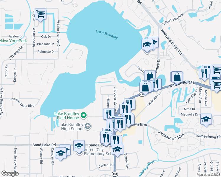 map of restaurants, bars, coffee shops, grocery stores, and more near 103 Cherry Hill Circle in Longwood