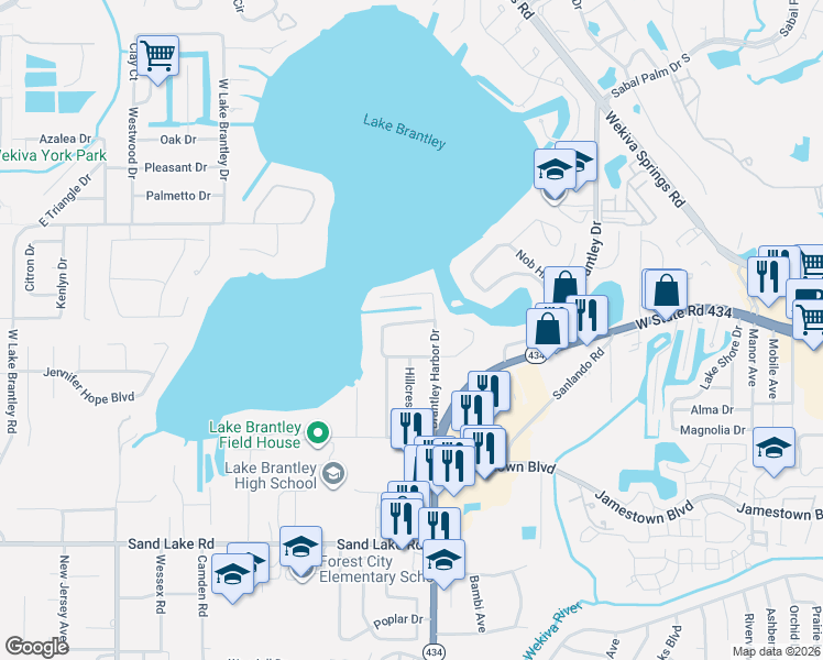 map of restaurants, bars, coffee shops, grocery stores, and more near 103 Cherry Hill Circle in Longwood