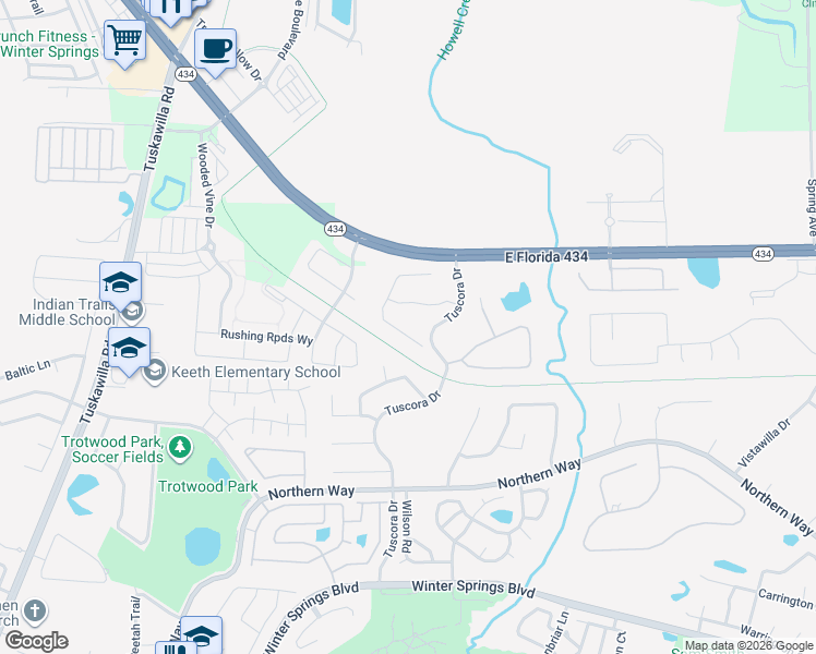 map of restaurants, bars, coffee shops, grocery stores, and more near 211 Heatherwood Court in Winter Springs