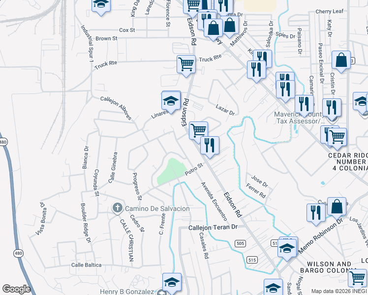 map of restaurants, bars, coffee shops, grocery stores, and more near 1535 Encuentro Street in Eagle Pass