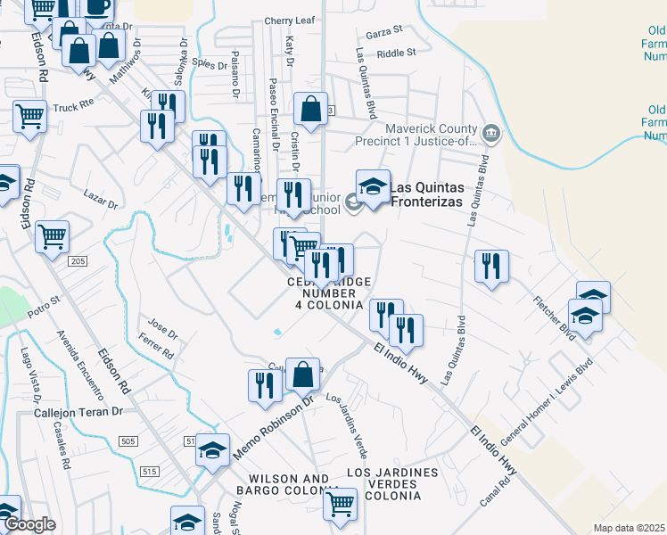map of restaurants, bars, coffee shops, grocery stores, and more near 2829 Siwell Street in Eagle Pass