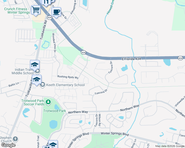 map of restaurants, bars, coffee shops, grocery stores, and more near 206 Heatherwood Ct in Winter Springs
