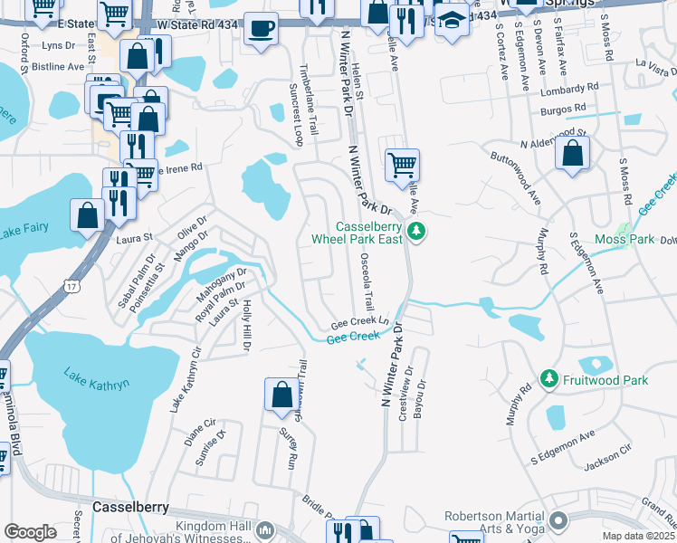 map of restaurants, bars, coffee shops, grocery stores, and more near 839 Turtle Mound Dr in Casselberry