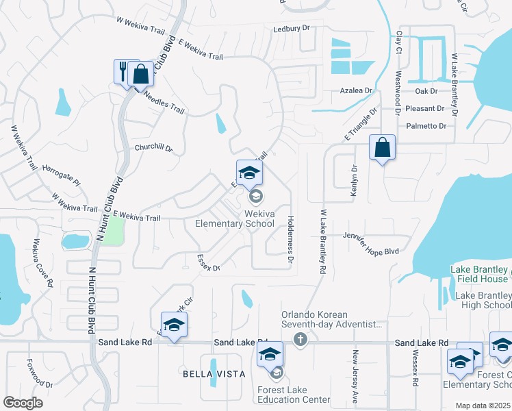 map of restaurants, bars, coffee shops, grocery stores, and more near 1450 East Wekiva Trail in Wekiwa Springs