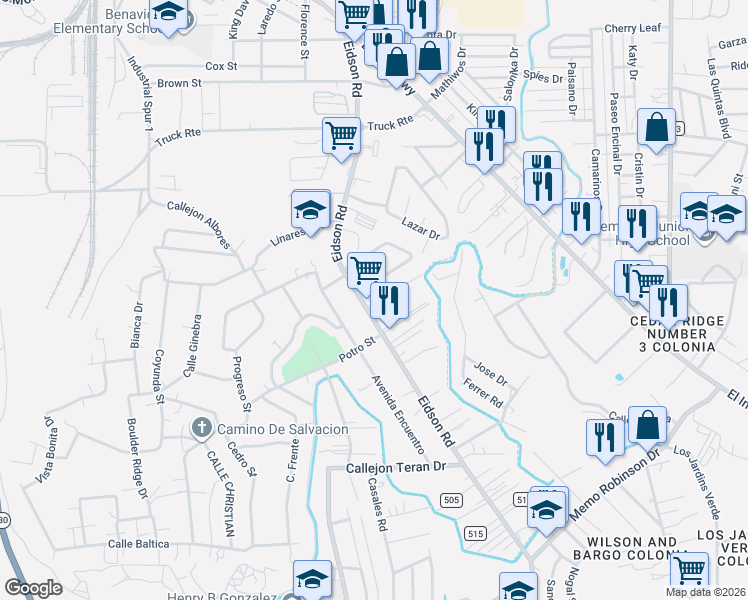 map of restaurants, bars, coffee shops, grocery stores, and more near 1547 Eidson Rd in Eagle Pass