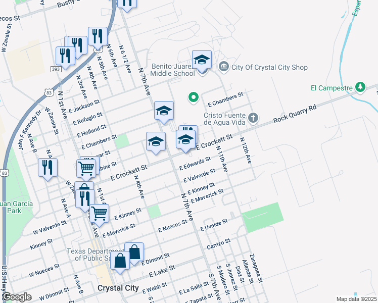 map of restaurants, bars, coffee shops, grocery stores, and more near 912 East Crockett Street in Crystal City