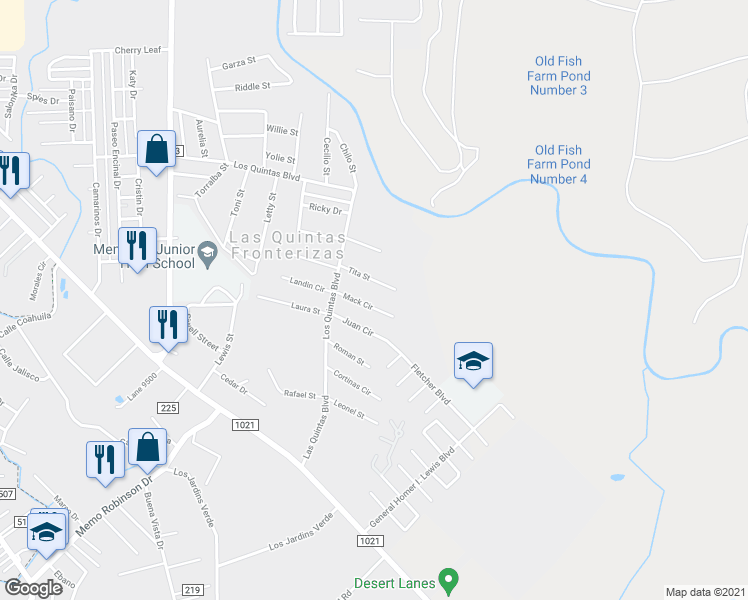 map of restaurants, bars, coffee shops, grocery stores, and more near 3139 Mack Circle in Eagle Pass