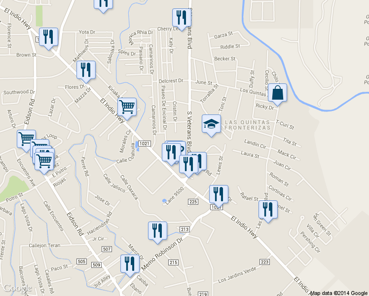 map of restaurants, bars, coffee shops, grocery stores, and more near 1879 South Veterans Boulevard in Eagle Pass
