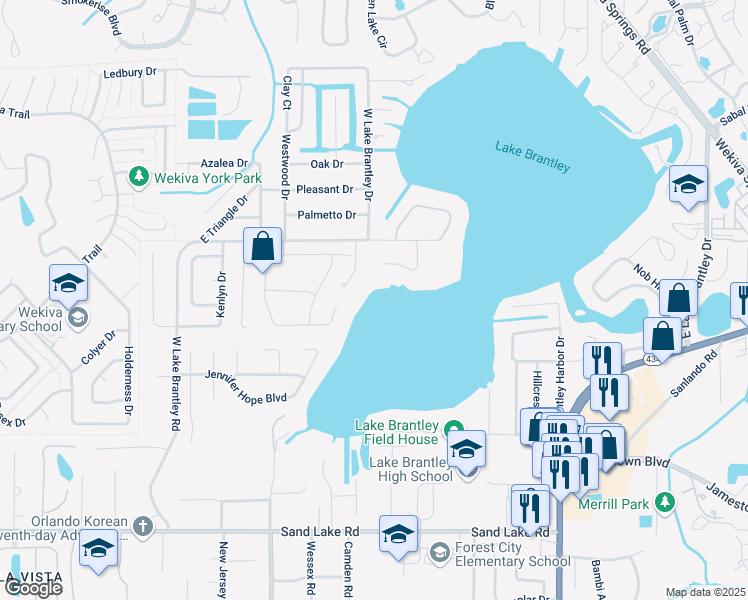 map of restaurants, bars, coffee shops, grocery stores, and more near 1749 Viscaya Curve in Longwood