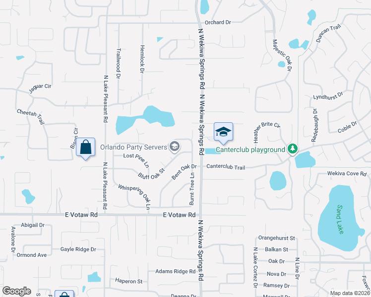 map of restaurants, bars, coffee shops, grocery stores, and more near 2221 Bluff Oak Street in Apopka