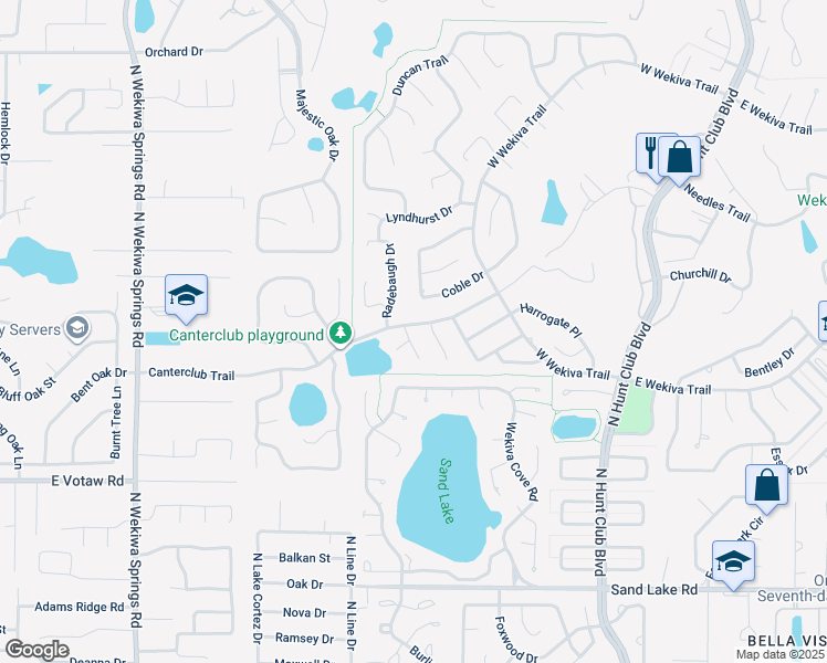 map of restaurants, bars, coffee shops, grocery stores, and more near 231 Queensberry Court in Longwood