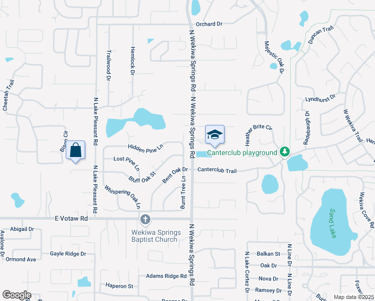 map of restaurants, bars, coffee shops, grocery stores, and more near 521 Burnt Tree Lane in Apopka