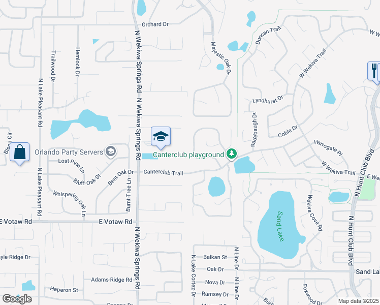 map of restaurants, bars, coffee shops, grocery stores, and more near 550 Heather Brite Circle in Apopka
