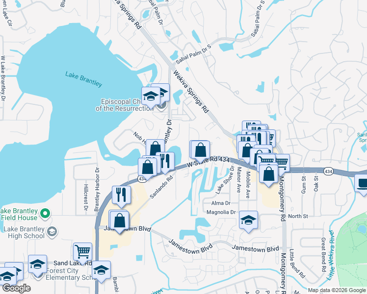 map of restaurants, bars, coffee shops, grocery stores, and more near 207 Briar Cliff Drive in Longwood