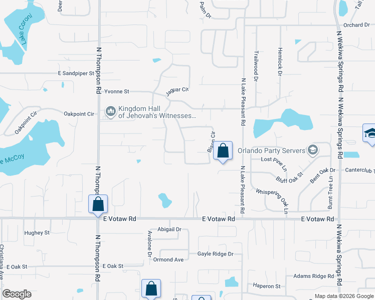 map of restaurants, bars, coffee shops, grocery stores, and more near 481 Timberwolf Trail in Apopka