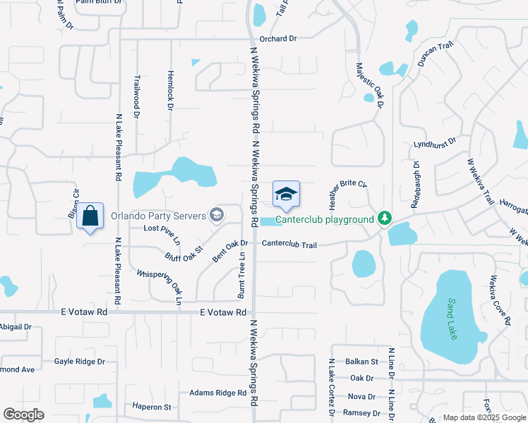 map of restaurants, bars, coffee shops, grocery stores, and more near 521 Burnt Tree Lane in Apopka