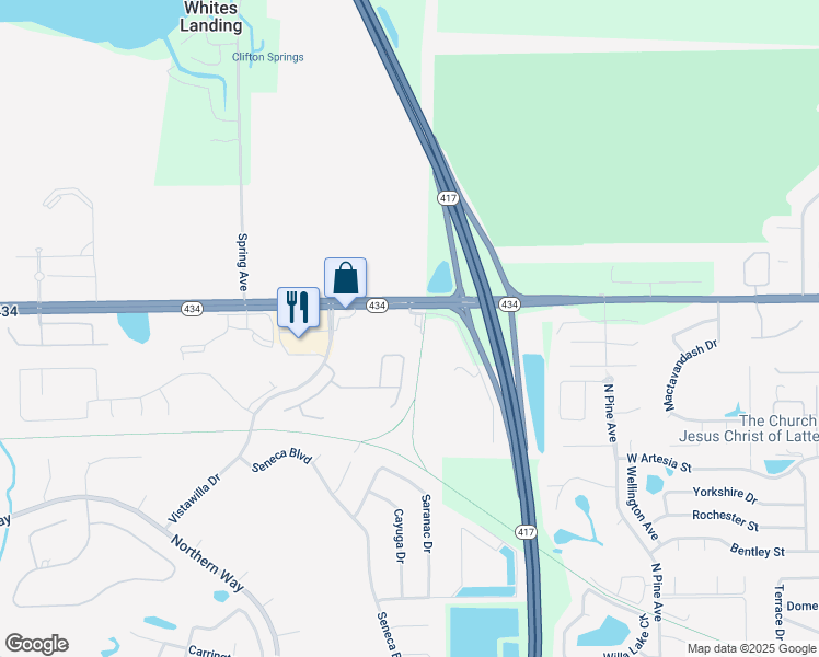 map of restaurants, bars, coffee shops, grocery stores, and more near 1519 East State Road 434 in Winter Springs