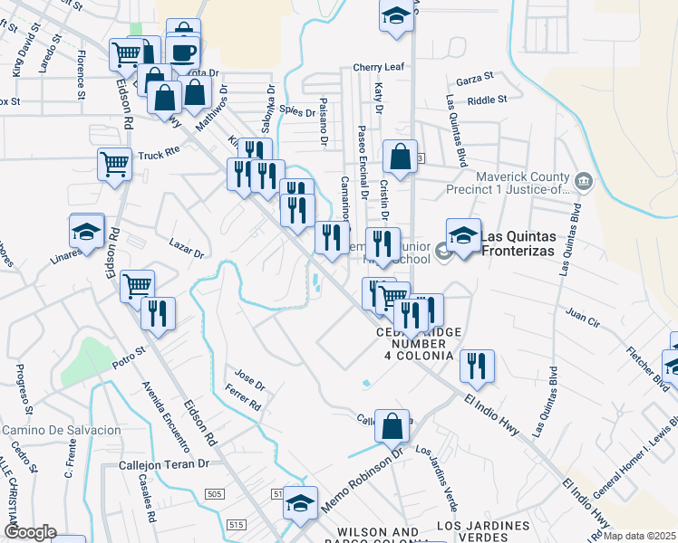 map of restaurants, bars, coffee shops, grocery stores, and more near 2677 El Indio Hwy in Eagle Pass