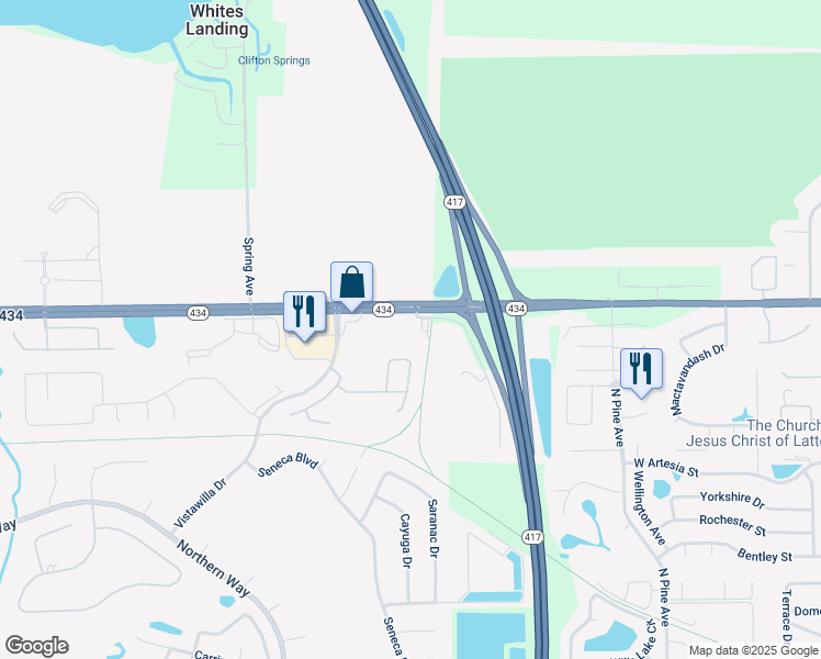map of restaurants, bars, coffee shops, grocery stores, and more near 124 Peregrine Court in Winter Springs