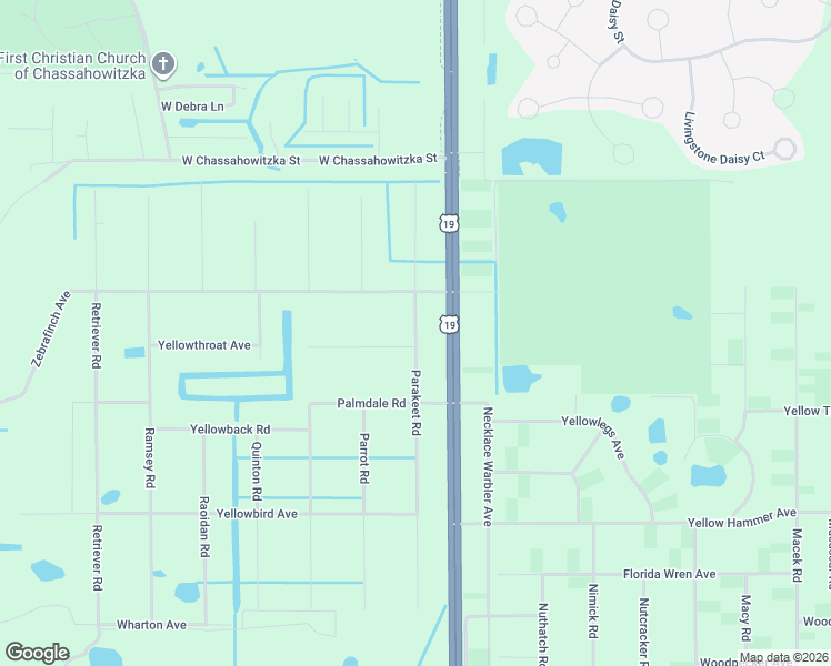 map of restaurants, bars, coffee shops, grocery stores, and more near 18369 Parakeet Road in Brooksville