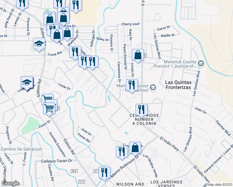 map of restaurants, bars, coffee shops, grocery stores, and more near 2677 El Indio Hwy in Eagle Pass
