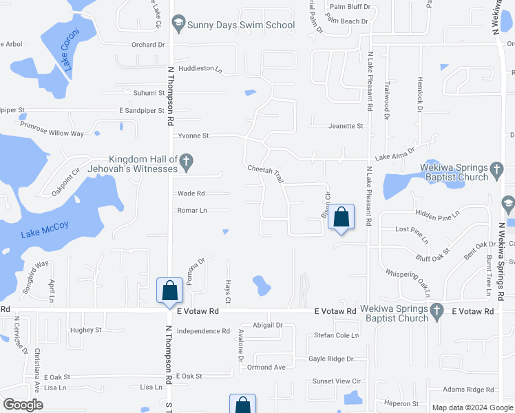 map of restaurants, bars, coffee shops, grocery stores, and more near 1324 Bob Cat Court in Apopka