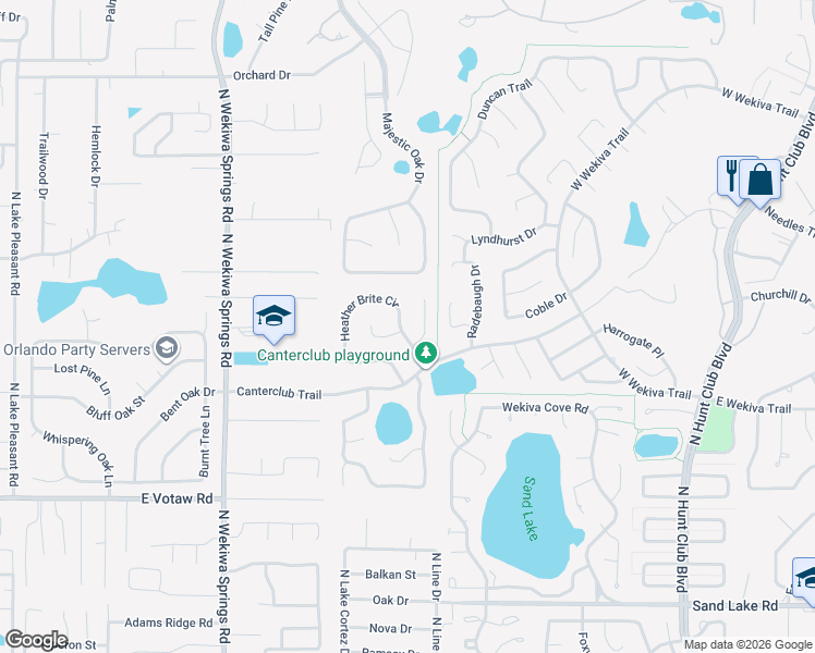 map of restaurants, bars, coffee shops, grocery stores, and more near 644 Heather Brite Circle in Apopka