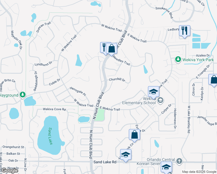 map of restaurants, bars, coffee shops, grocery stores, and more near 1995 Saint Andrews Place in Longwood