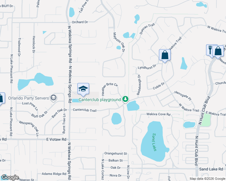 map of restaurants, bars, coffee shops, grocery stores, and more near 609 Heather Brite Circle in Apopka