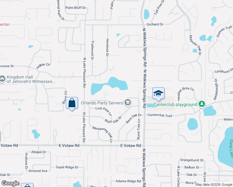 map of restaurants, bars, coffee shops, grocery stores, and more near 619 Hidden Pine Court in Apopka