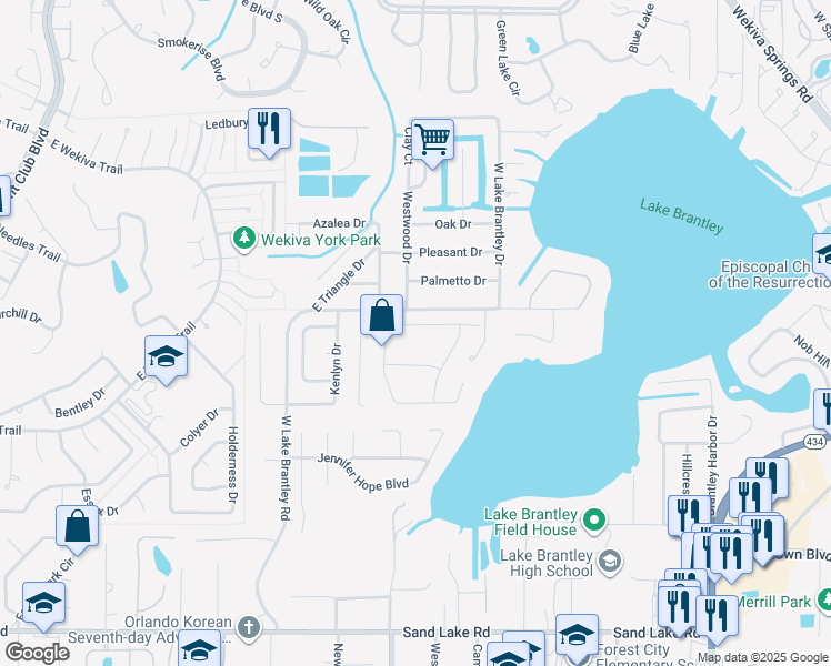 map of restaurants, bars, coffee shops, grocery stores, and more near 3351 Canyon Grand Point in Longwood