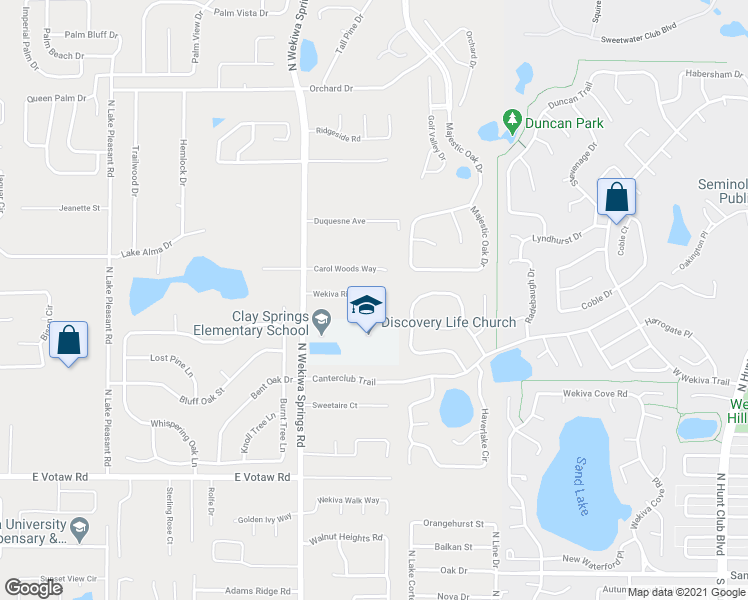 map of restaurants, bars, coffee shops, grocery stores, and more near 2430 Wekiva Ridge Road in Apopka
