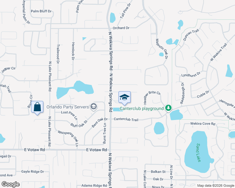 map of restaurants, bars, coffee shops, grocery stores, and more near 2336 Wekiva Ridge Road in Apopka